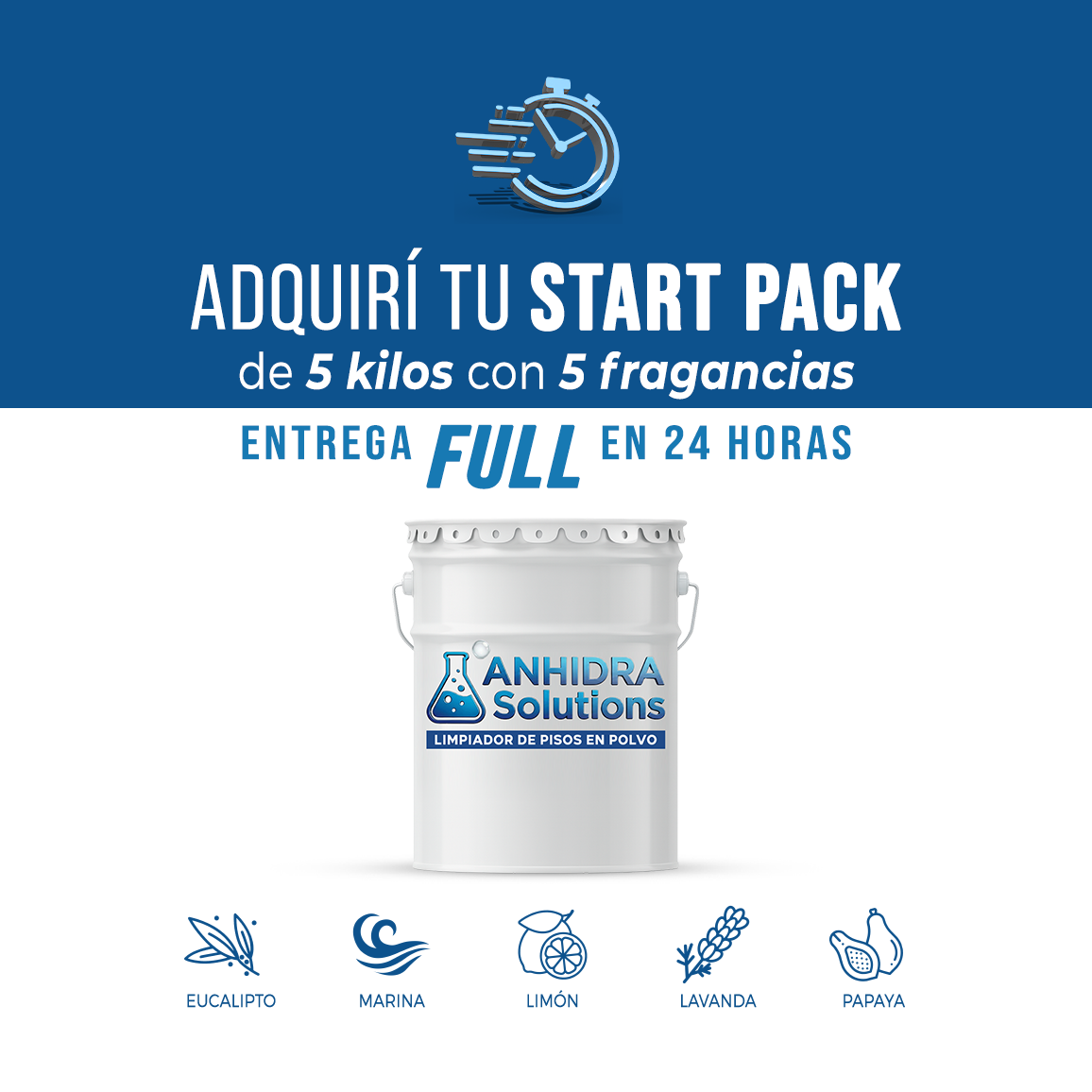Start Pack - Limpiador de Pisos en Polvo (Base Concentrada 5 bolsas de 1 kg c/u) 5kg - Anhidra Solutions